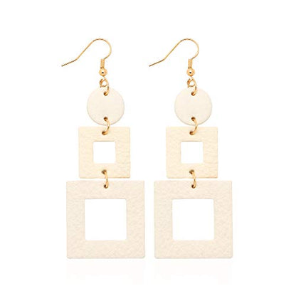KINIVA Leather Dangle Earrings for Women Trendy, Lightweight Leaf Circle Lightning Earrings Drop, Jewelry Gifts for Women - color: 38 White
