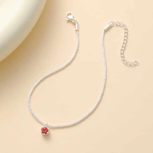 Wellike Silver Ankle Bracelets For Women Waterproof Birthstone Anklets Adjustable Sparkly Chain Silver Plated Stainless Steel Anklet Non Tarnish Jewelry - color: KKWJL185-1