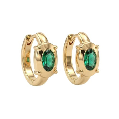 Cubic Zirconia Huggie Earrings 14k Gold Plated Tiny Earrings Small Huggie Hoop Earrings Simple Lightweight Hoops Gift for Women - color: Green zircon
