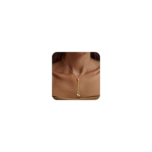 Lariat Necklace for Women, Dainty 14K Gold/Silver Plated Long Necklaces for Women Trendy Simple Layered Y-Shaped Pendant Necklace Adjustable Fashion Jewelry Gift - color: Gold, style: Heart Pendant