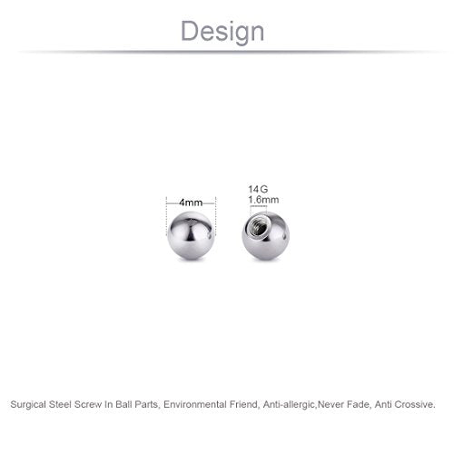 Threaded 316L Steel Replacement Balls Piercing Parts for Body Jewelry 14G 16G Barbell - style: 10pcs 14G 4mm
