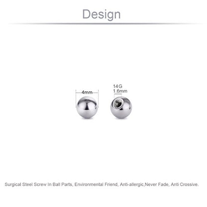 Threaded 316L Steel Replacement Balls Piercing Parts for Body Jewelry 14G 16G Barbell - style: 10pcs 14G 4mm