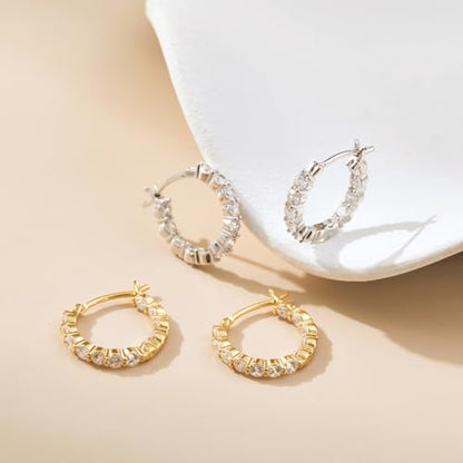 Inside-Out CZ Hoop Earrings, Small Hoop Earrings for Women Huggie Earrings | 14k Gold Plated Huggie Hoop Earrings with Stones for Work, Weekends and Everyday - color: 14k gold