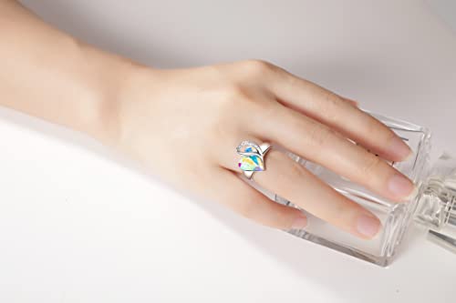 Leafael Infinity Love Women's Adjustable Crystal Heart Ring with Birthstone Crystals Healing Stones, Jewelry Gifts for Women, Birthdays Valentine's Day, Silver-Tone, Open End, Size 6.5-8 - color: 15-April-Purification-Rainbow Opal White
