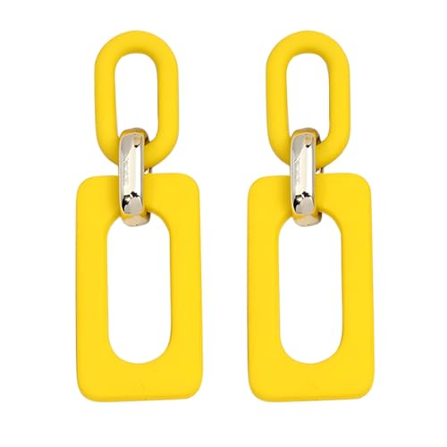 Geometric Square Earrings for Women Lightweight Colorful Color Block Acrylic Chunky Geometric Rectangle Oval Link Chain Statement Earring - style: Yellow Rectangle