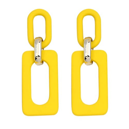 Geometric Square Earrings for Women Lightweight Colorful Color Block Acrylic Chunky Geometric Rectangle Oval Link Chain Statement Earring - style: Yellow Rectangle