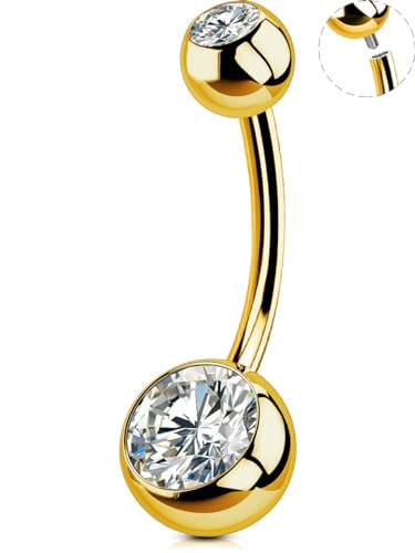 OUFER Titanium Belly Button Rings, Internally Threaded Belly Ring, Round CZ Navel Rings for Women Men - color: Gold, size: 1.6*12MM