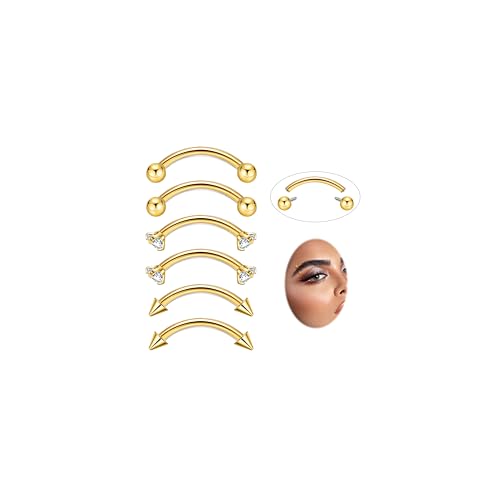 16G G23 Pure Titanium Eyebrow Piercing Jewelry for Women Men Small Curved Barbell Belly Ring Eyebrow Vertical Labret Lip Tongue Ring Rook Helix Conch Daith Earring Piercing Jewelry 6-10MM - color: Gold, size: 10MM-Relatively Long