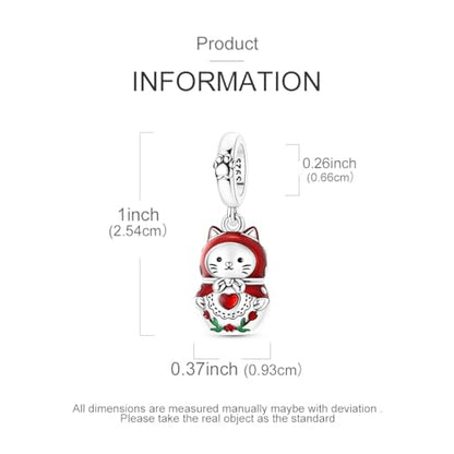 Hapour 925 Sterling Silver Charms for Bracelet Necklace Dangle Pendant Bead | Whale Shark Charm, Glow in the Dark, Matryoshka Russian Doll Baking European Jewelry Charm, 14k Gold Plated - style: Red Cat Matryoshka Doll (Openable)