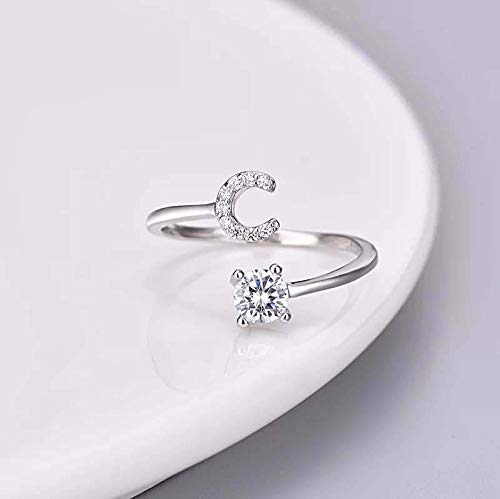 FUTIMELY Initial Letter Ring Alphabet Ring A-Z Silver Crystal Open Adjustable Personalized Initial Ring for Women - style: C