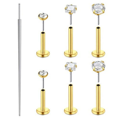 Zolure 18G/20G Flat Back Earrings Stud Threadless Nose Studs Surgical Steel Push in Earrings Tragus Cartilage Labret Helix Lip Conch Medusa Piercing Jewelry - color: 18G Gold #2