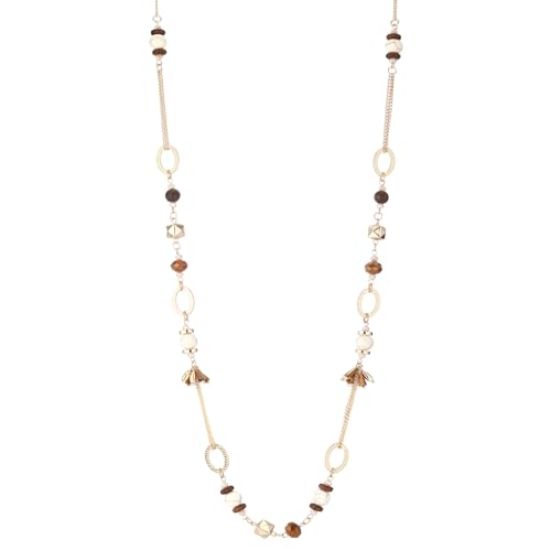 Long Gold Boho Necklaces for Women Beaded Statement Chain Long Necklace Gold Costume Jewelry Birthday Gifts for Her - color: Light Brown
