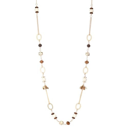 Long Gold Boho Necklaces for Women Beaded Statement Chain Long Necklace Gold Costume Jewelry Birthday Gifts for Her - color: Light Brown