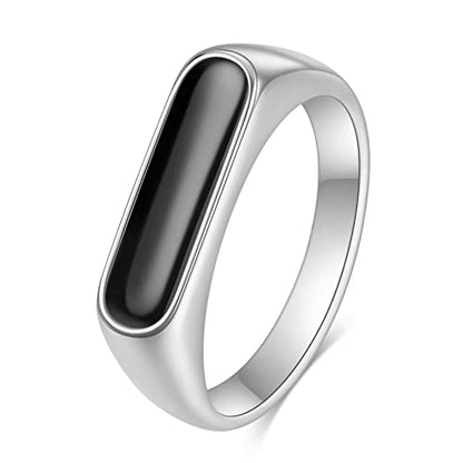 VQYSKO 14K Gold Plated Signet Ring | Statement Band Jewelry for Women - color: Silver + Black