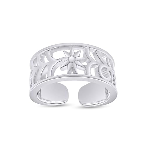 Adjustable Flower Toe Ring for Women | Metal: Sterling Silver - color: white-gold