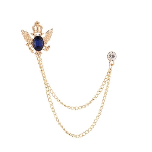 Romantic Men's Brooch Suit Pin Badge with Chains Crystal Buckle Chain Collar Lapel for Men Shirt Decoration Metal Clips Women Tuxedo Tie Hat Scarf - color: Gold & Blue