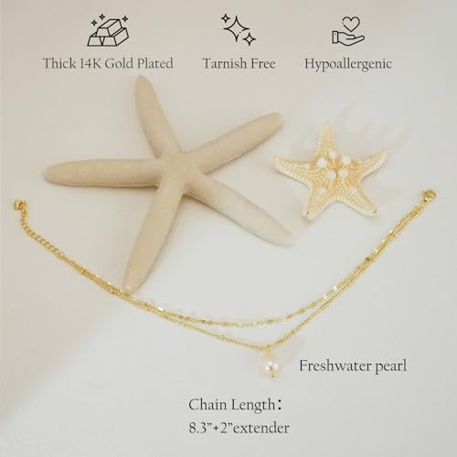 NIXMAX Gold Anklets for Women, Waterproof Chain Trendy Ankle Bracelets | Non Tarnish, Adjustable Fit, 14K Gold Plated, Dainty Layered Looks, Summer Beach Vacation Body Jewelry, Gifts for Women - color: Gold-Pearl