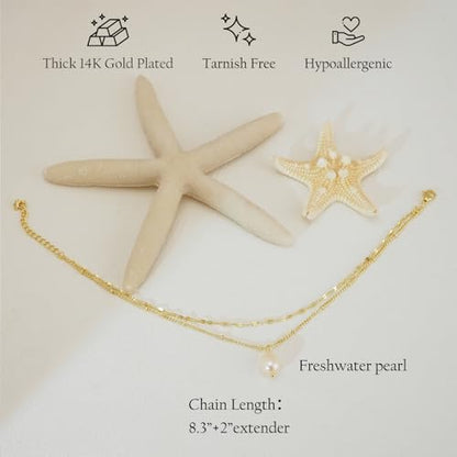 NIXMAX Gold Anklets for Women, Waterproof Chain Trendy Ankle Bracelets | Non Tarnish, Adjustable Fit, 14K Gold Plated, Dainty Layered Looks, Summer Beach Vacation Body Jewelry, Gifts for Women - color: Gold-Pearl
