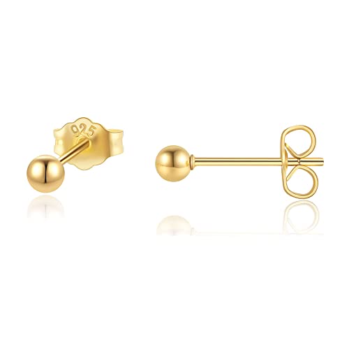 Renkovte Tiny Ball Stud Earrings for Women,Dainty 2mm 3mm 4mm Ball Studs for Cartilage Helix Second Lobe Piercing 316 Surgical Steel Hypoallergenic - color: Gold, size: 3mm Ball
