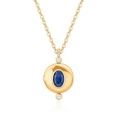 Aobei Pearl 18K Gold Plated Moon Star Lion Evil Eye Love Heart Cross Pendant Necklace Medallion Paperclip Chian Choker Layering Jewery for Women - color: Blue CZ Locket