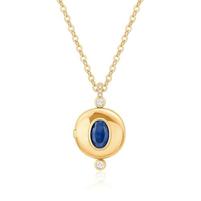 Aobei Pearl 18K Gold Plated Moon Star Lion Evil Eye Love Heart Cross Pendant Necklace Medallion Paperclip Chian Choker Layering Jewery for Women - color: Blue CZ Locket