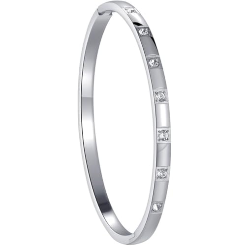 Jude Jewelers 4mm Stainless Steel Cubic Zircon Filled Open Clasp Bangle Bracelet - color: Silver
