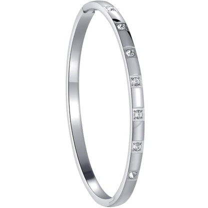 Jude Jewelers 4mm Stainless Steel Cubic Zircon Filled Open Clasp Bangle Bracelet - color: Silver