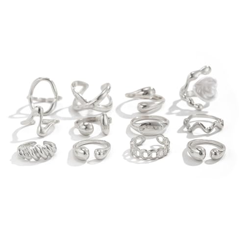 CSIYANJRY99 Gold Silver Rings Set for Women Trendy Irregular Chunky Gold Ring Baroque Pearl Rings Stackable Statement Knuckle Ring Jewelry - color: D-Silver