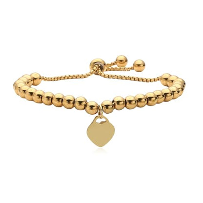 Trendy Heart Beads Bracelets For Elegant Women Adjustable 18K Gold Plated Stainless Steel Jewelry - color: gold heart beads