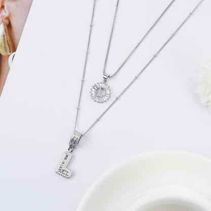 14K Gold Plated Alphabet Necklace Cubic Zirconia Letter Pendant, Personalized Name Jewelry Gift for Women, Customizable A-Z, Birthday/Mothers Day Gifts for Womens - color: White Gold, style: Style-L