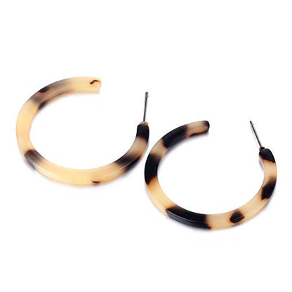 Acrylic Resin Hoop Earrings - Fashion Bohemia Tortoise Shell Large Circle Stud Earrings for Women