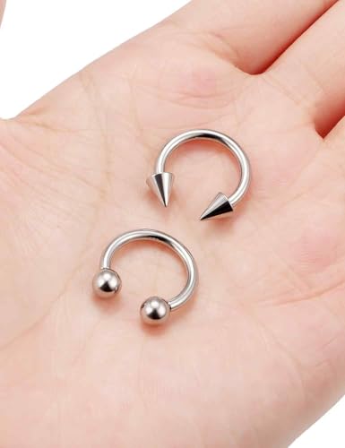 ASTM F136 Titanium 20/18/16/14/12/8/6/4/2g Internally Threaded Horseshoe Nose Septum Ring Gauge Earrings Lip Rings Prince Albert Jewelry Hoop Piercings for Women Men - size: 12g*12mm