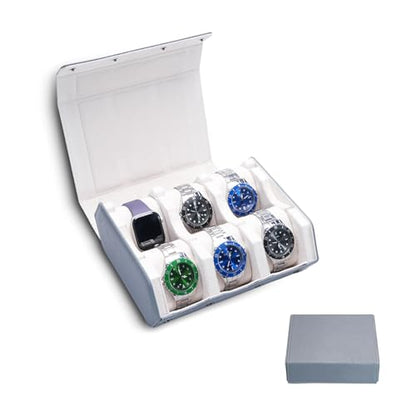 Watch Box for Men, 6-Slot PU Leather Watch Case with Removable Watch Pillows, Snap Closure Travel Watch Organizer, Luxury Storage Gift for Collectors (gray/white) | PU Leathe with velvet compartments, removable cushions for straps, snap lock for safe trav