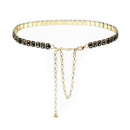 ILuvatar Green Glass Diamond Chain Belt - Metal Women's Western Style Dress Belt - color: Rs-bk