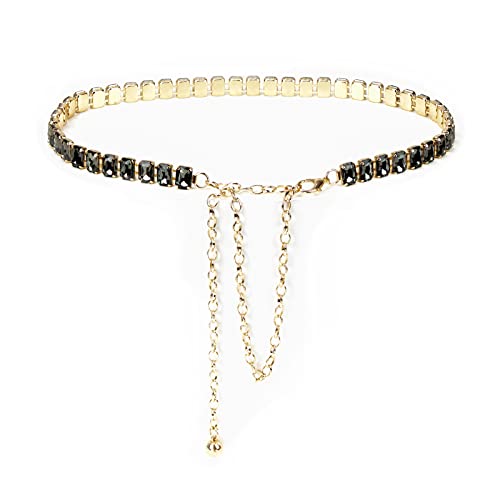 ILuvatar Green Glass Diamond Chain Belt - Metal Women's Western Style Dress Belt - color: Rs-bk