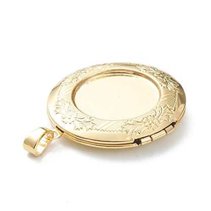 Craftdady 18K Gold Plated Brass Photo Locket Frame Pendants Charms for Necklaces Personalized Jewelry Crafts Making - size: 36x32mm Round