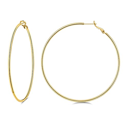 Gacimy Gold Hoop Earrings for Women 14K Gold Plated, 925 Sterling Silver Post Hypoallergenic Earrings Hoops for Women - color: Gold, size: 70mm