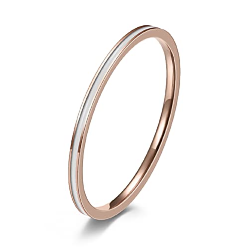 Women's Stainless Steel 1MM Thin Plain Midi Stacking Ring Band Comfort Fit, Size 3 to 10 - color: Enamel - White