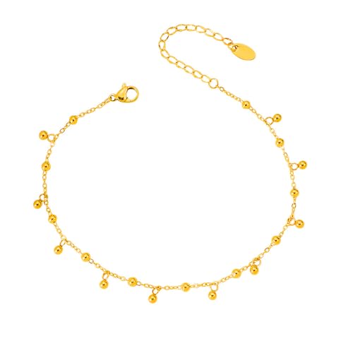 Dainty Gold Anklets for Women Stainless Steel Simple Ankle Bracelets Summer Beach Foot Chain Jewelry Gift - color: Bead Charm
