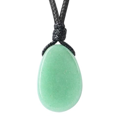 Natural Gemstone Pendant Necklace Healing Crystal Stone Choker Necklace Adjustable Waxed Black Rope for Men - color: Green Aventurine
