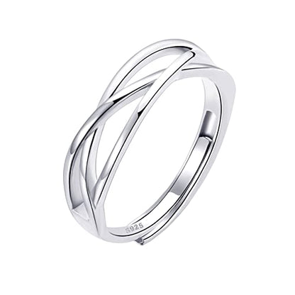 OOOPEL Sterling Silver Adjustable Ring S925 Silver Rings for Women Cubic Zirconia Twist Love Knot Dainty Ring Silver Minimalist Open Finger Rings Silver Thumb Sterling Silver Ring - color: three line ring