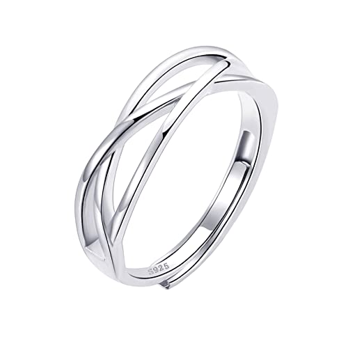 OOOPEL Sterling Silver Adjustable Ring S925 Silver Rings for Women Cubic Zirconia Twist Love Knot Dainty Ring Silver Minimalist Open Finger Rings Silver Thumb Sterling Silver Ring - color: three line ring