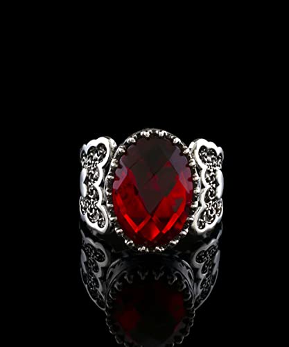 Filigranist 925 Sterling Silver Handcrafted Filigre Art Double Heart Detailed Women Cocktail Ring with Gemstones - color: Ruby Quartz
