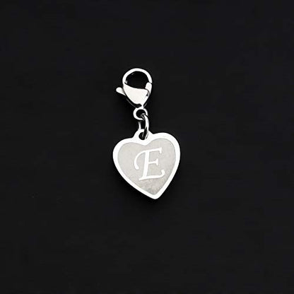 FAADBUK Initial Letter A-Z Alphabet Heart Charms for Jewelry Bracelet Keychain Necklace Initial Stainless steel Clasp Clip on Charm - color: intial E