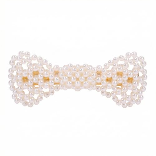 Hair Clips for Women, Faux Pearl Bow Barrette with Metal Spring Grip, 1 Piece Bowknot Style for Daily Wear, Work Events, and Photo Outfits