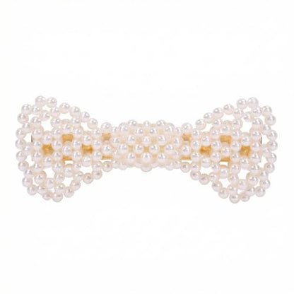 Hair Clips for Women, Faux Pearl Bow Barrette with Metal Spring Grip, 1 Piece Bowknot Style for Daily Wear, Work Events, and Photo Outfits