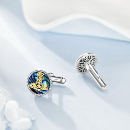 Cufflinks for Men Sterling Silver Abalone Shell Tuxedo Shirt Cuff Links Jewelry for Men Father Business Groomsmen - style: thors hammer