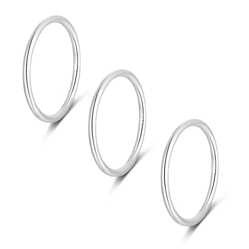 CANDYFANCY 925 Sterling Silver 1.2mm Stacking Midi Thin Rings Thumb Pinky Ring Stack Knuckle Rings for Women Band Ring Size 2.5-8.5 - color: silver-3pcs, size: 3.5