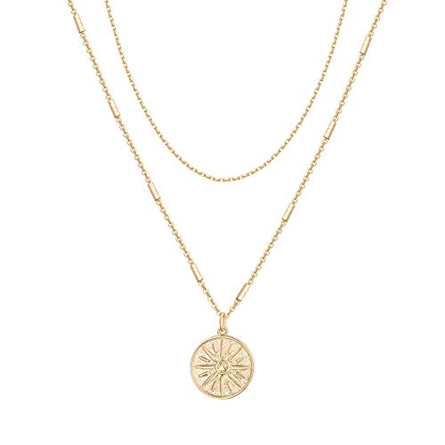 PAVOI 14K Gold Plated Layering Necklaces | Stylish Minimalist Design Pendant Necklaces | Bar, Circle, Lotus, Disc, Dog Tag, Horizontal Bar Pendants for Women - style: Coin