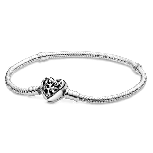 PANDORA Family Tree Heart Clasp Snake Chain Bracelet - color: Silver, size: 7.1